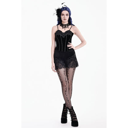 Dark in Love Velvet Floral Lace Trim Shorts