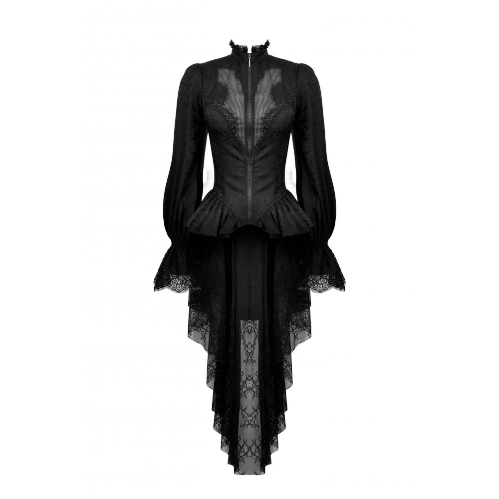 Dark in Love Felicity Gothic Lacey Zip Up Tailcoat Shirt - Kate's Clothing