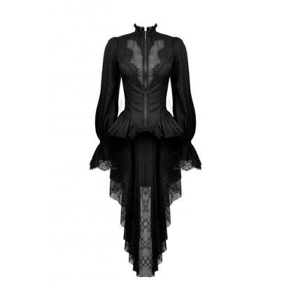 Dark in Love Felicity Gothic Lacey Zip Up Tailcoat Shirt - Kate's Clothing