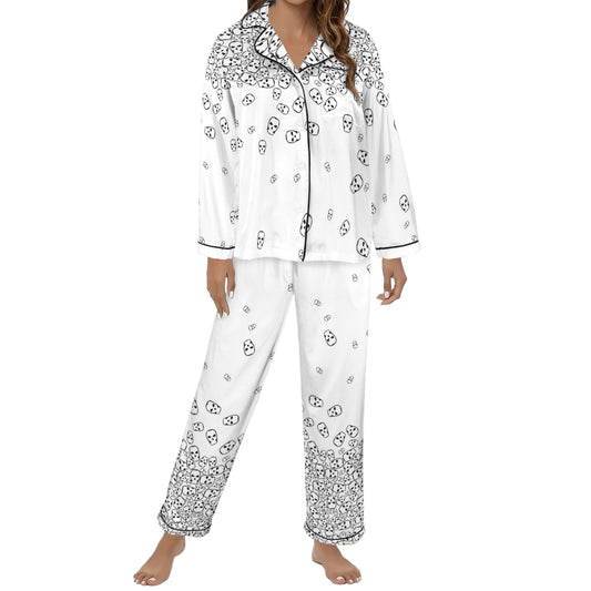 ANTIBrand white satin pajamas with black skull print