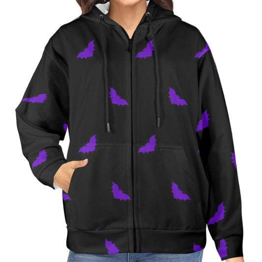 ANTIBrand fleece-lined zip hoodie with purple bats print