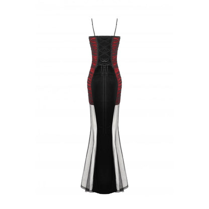 Dark in Love Lilith Red & Black Mesh Panel Goth Gown
