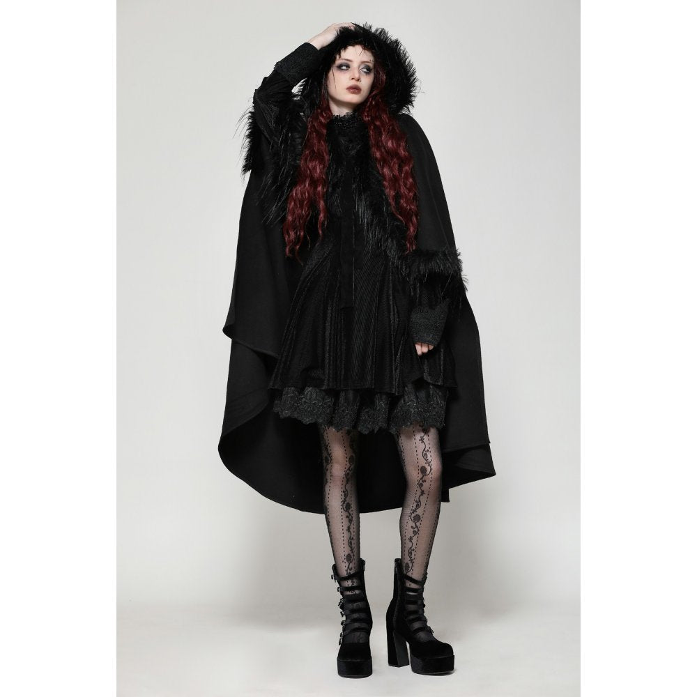 Dark in Love Francine Cloak with Faux Fur Trim and Oversized Hood - Kate's Clothing