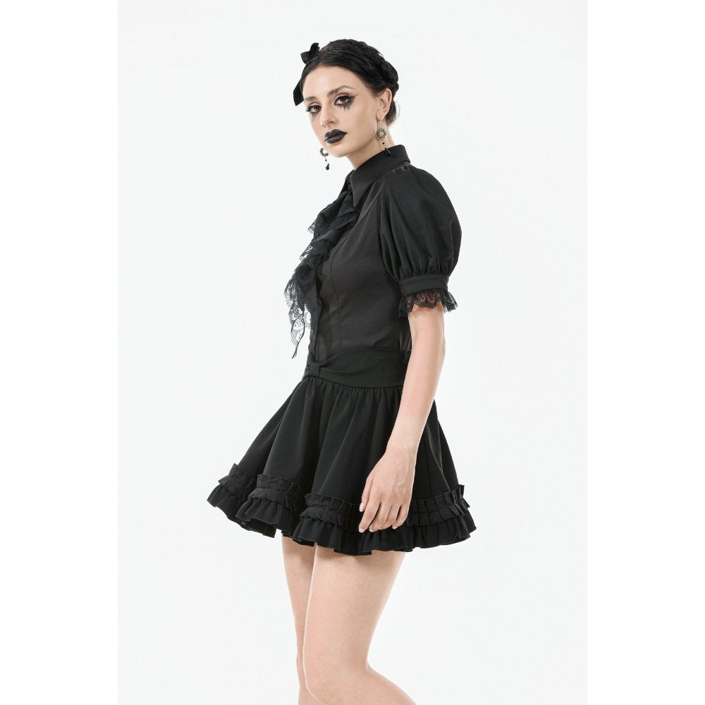 Dark in Love Lolita-Inspired Ruffled Mini Skirt in Black