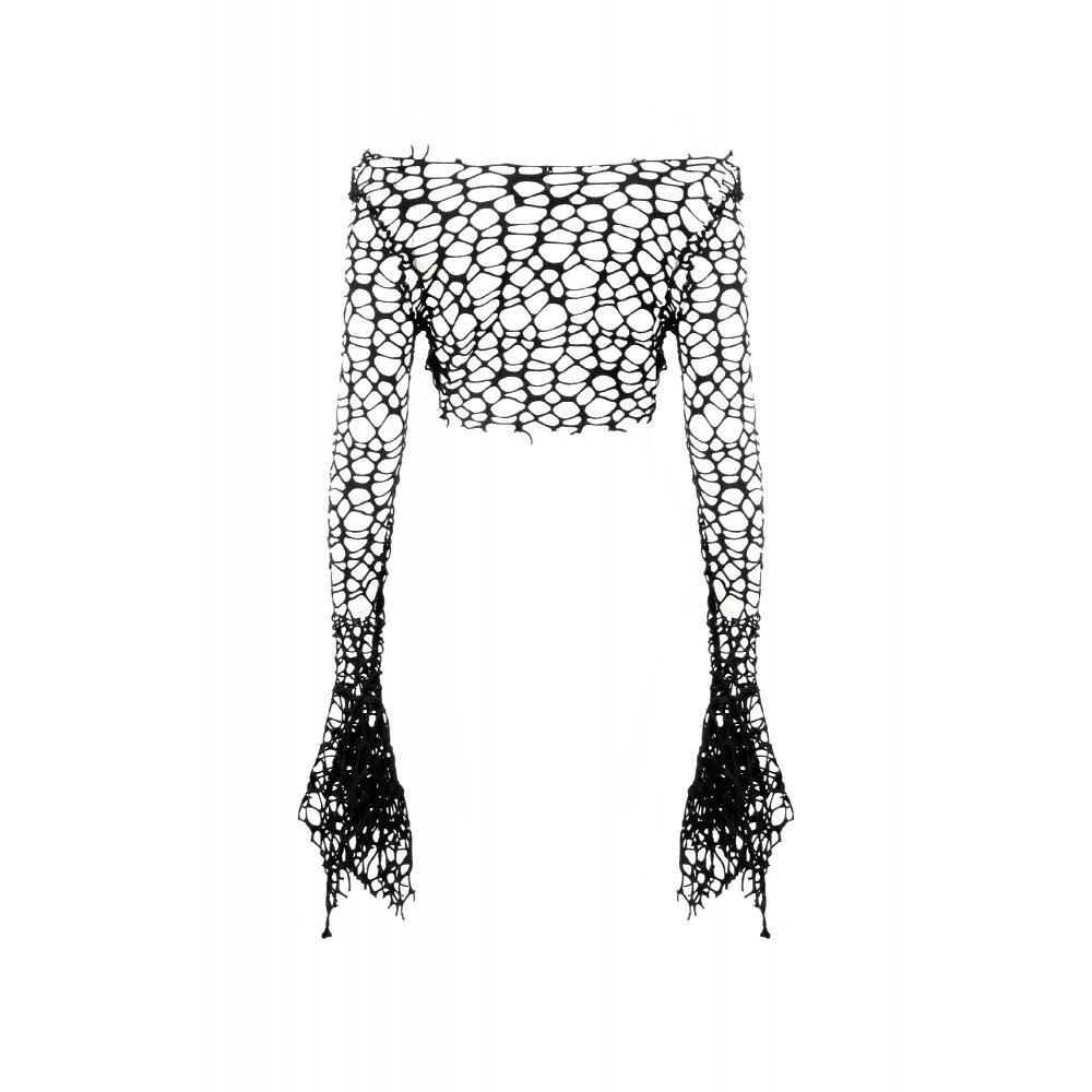 Dark in Love Morana Mesh Crochet Knit Bell Sleeve Shrug