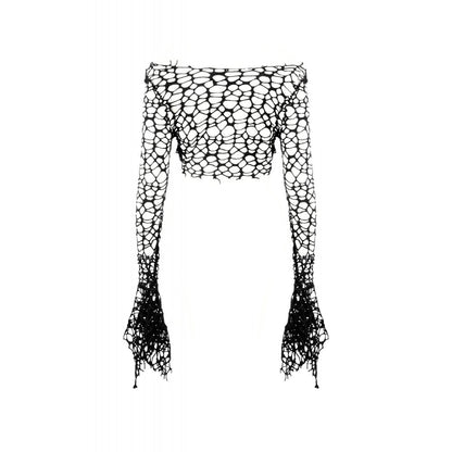 Dark in Love Morana Mesh Crochet Knit Bell Sleeve Shrug