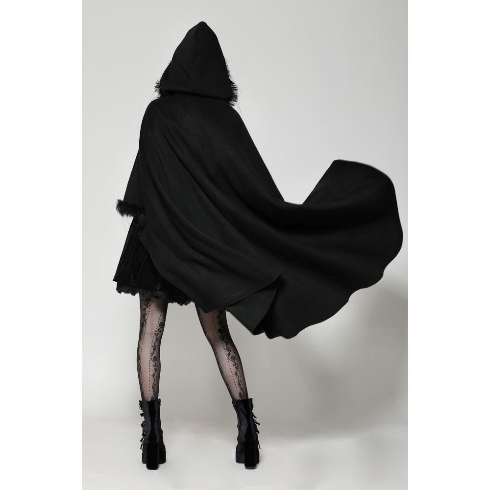 Dark in Love Francine Cloak with Faux Fur Trim and Oversized Hood - Kate's Clothing