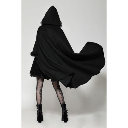 Dark in Love Francine Cloak with Faux Fur Trim and Oversized Hood - Kate's Clothing