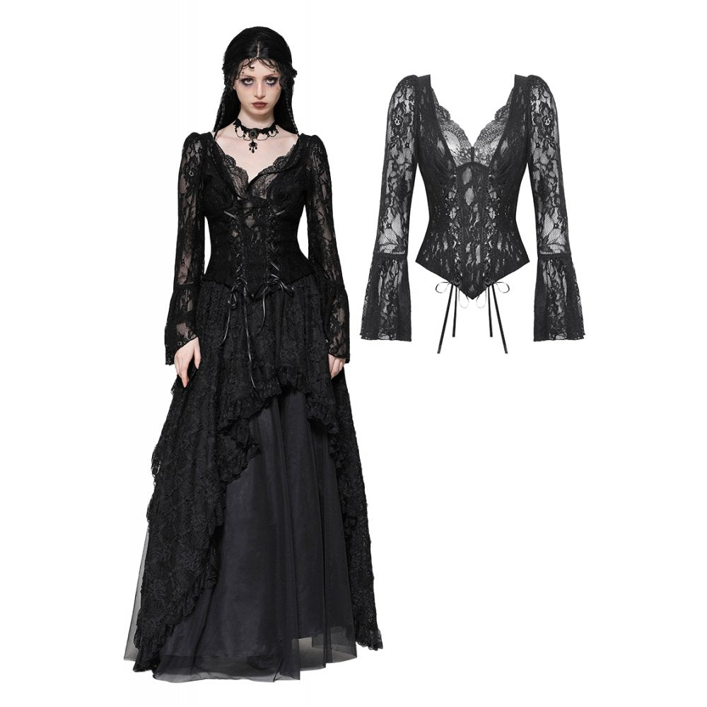 Dark in Love Tamsin Gothic Lace V-neck Top - Kate's Clothing