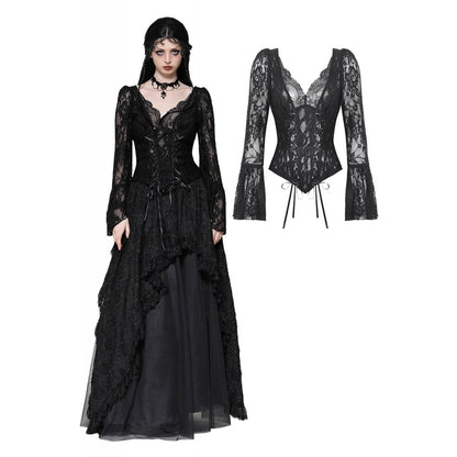 Dark in Love Tamsin Gothic Lace V-neck Top - Kate's Clothing