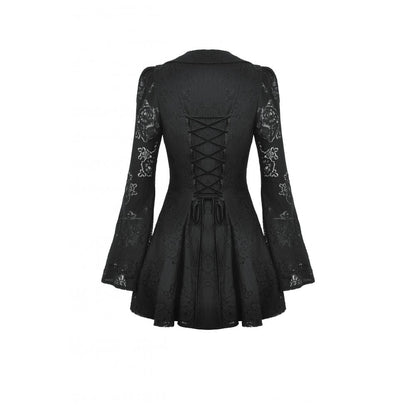 Dark in Love Luca Black Hollow Lace Gemstone Button Adjustable Waist Dress