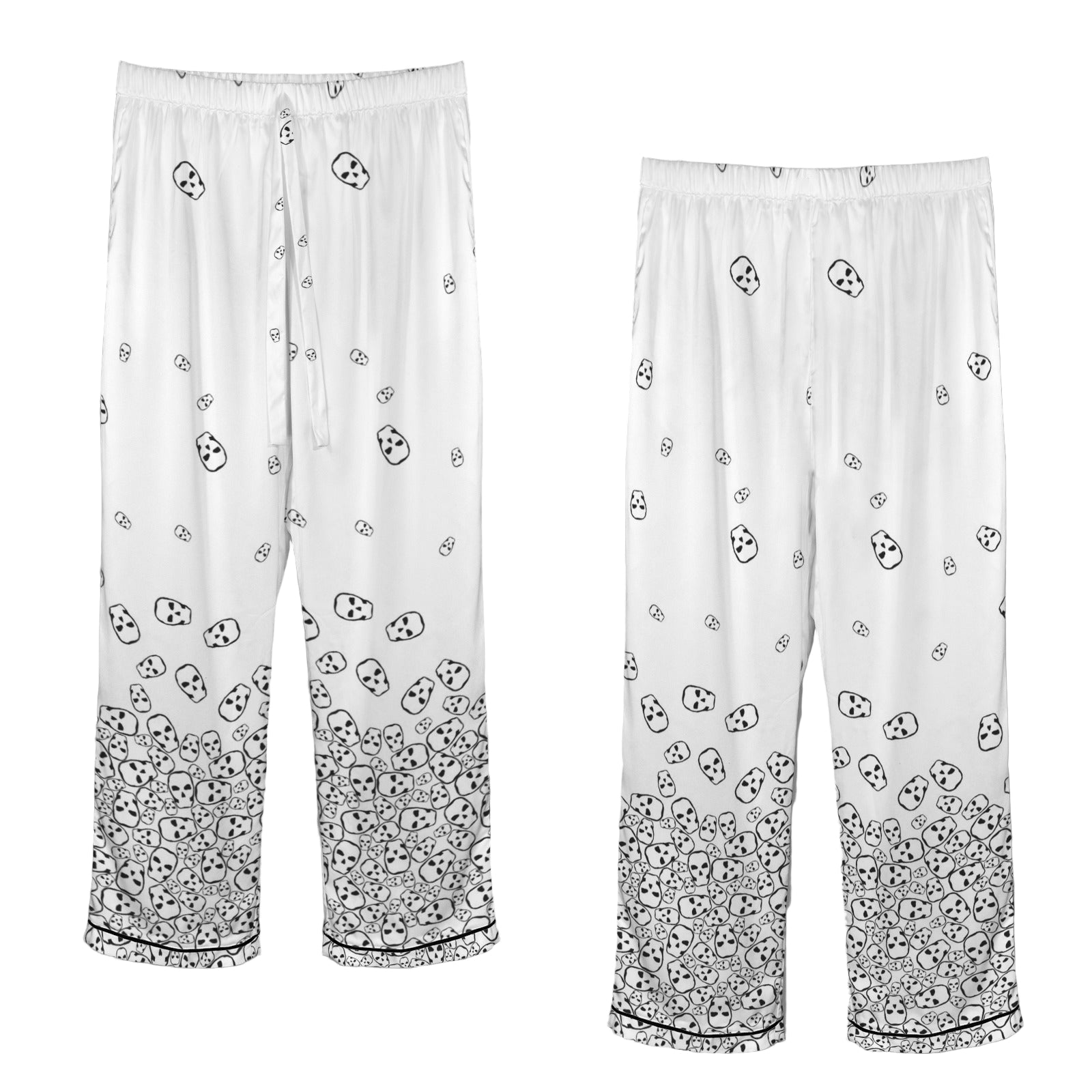 ANTIBrand white satin pajamas with black skull print