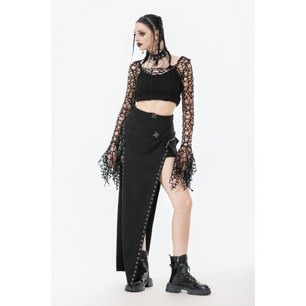 Dark in Love Morana Mesh Crochet Knit Bell Sleeve Shrug