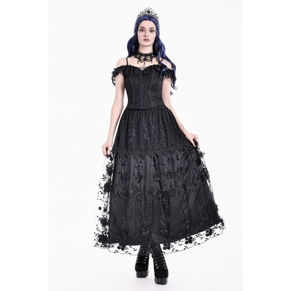 Dark in Love Floral Applique Lace Maxi Skirt