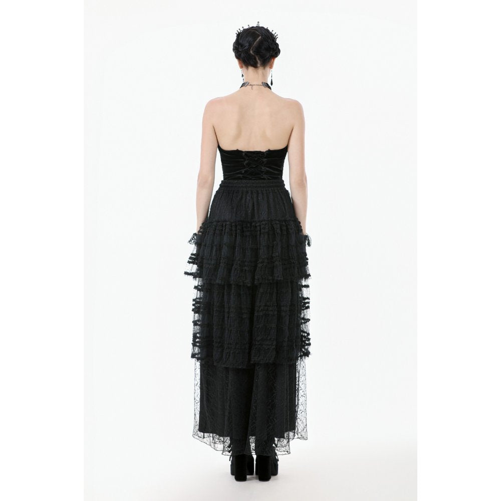 Dark in Love Morticia Gothic Velvet & Lace Bustier Dress in Black