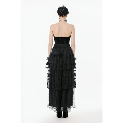 Dark in Love Morticia Gothic Velvet & Lace Bustier Dress in Black