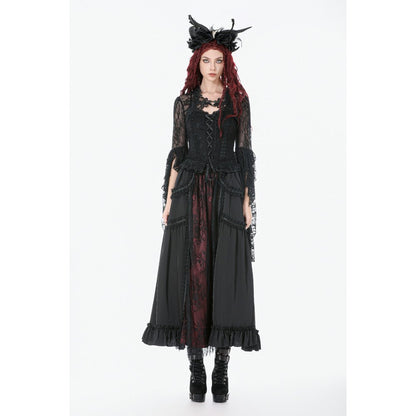 Dark in Love Gothic Victorian Lace Panel Skirt (Crimson)