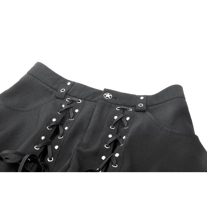 Dark in Love Lace-Up Layered Goth Convertible Flare Trousers with Mini Skirt