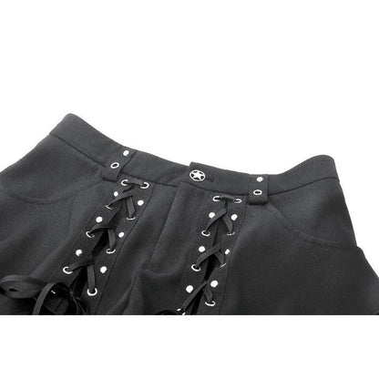 Dark in Love Lace-Up Layered Goth Convertible Flare Trousers with Mini Skirt