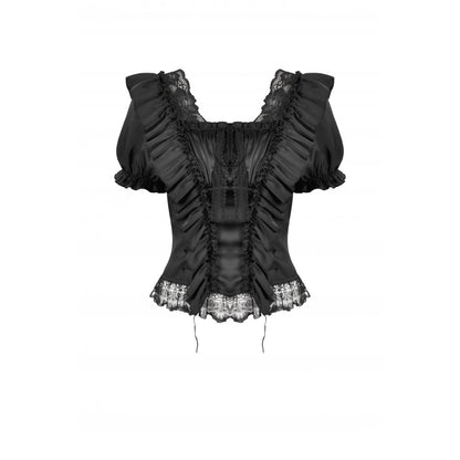 Dark in Love Seraphina Ruched Puff Sleeve Corset Top in Black