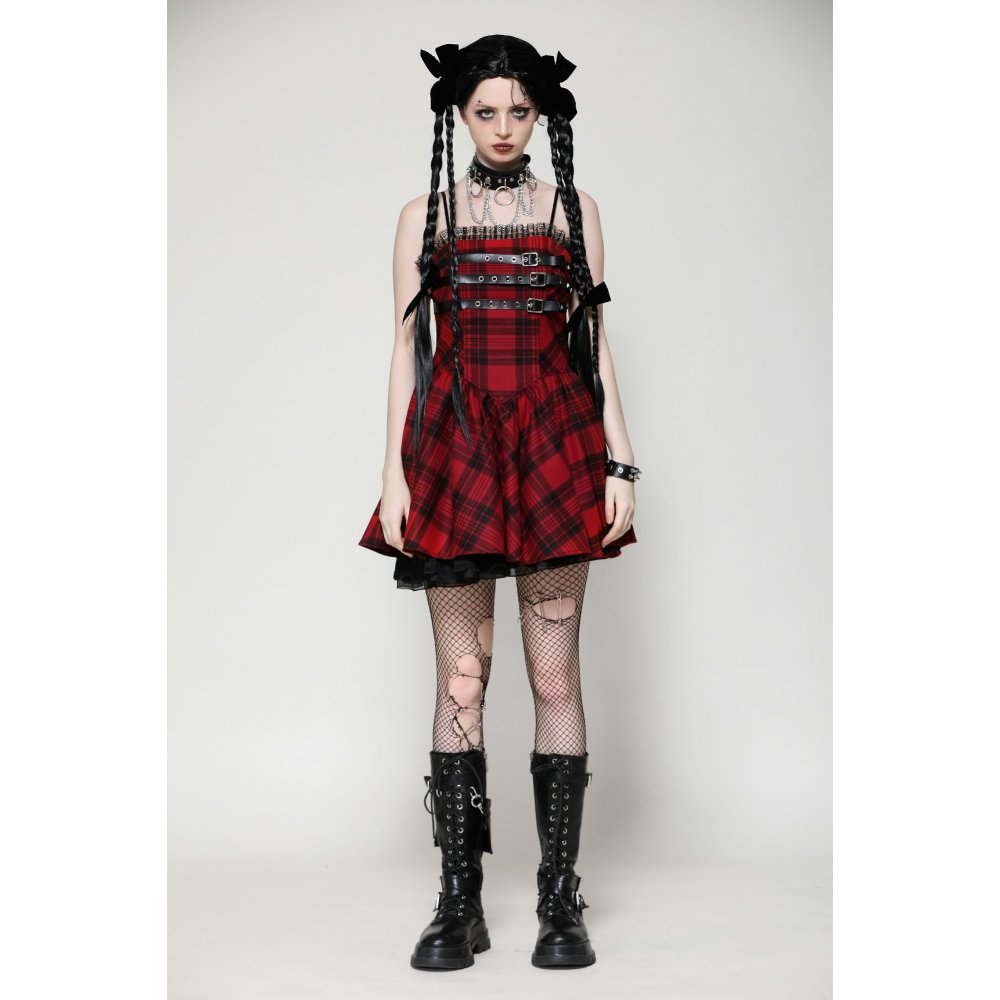 Dark in Love Evelyn Black and Red Tartan Mini Dress - Kate's Clothing