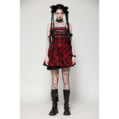 Dark in Love Evelyn Black and Red Tartan Mini Dress - Kate's Clothing