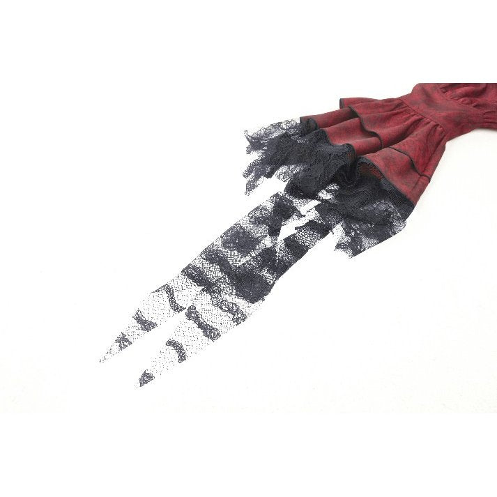 Dark in Love Vampiretta Red Distressed Effect Frilly Blouse - Kate's Clothing
