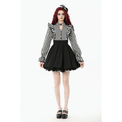 High Waist Pleated Skirt with Lace Hem