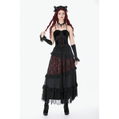 Dark in Love Gothic Black & Red Velvet Lace Corset