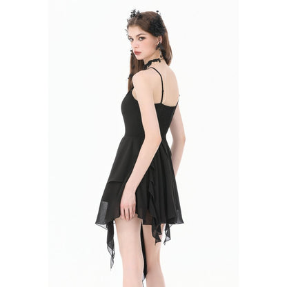 Dark in Love Asymmetric Flowy Chiffon Dress