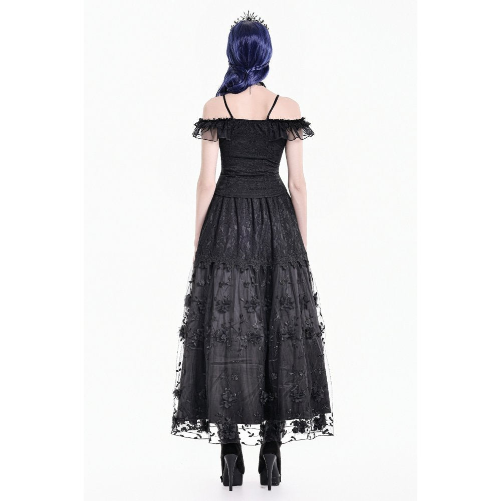 Dark in Love Nocturne Ruffled Lace Cold-Shoulder Top