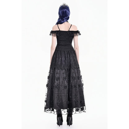 Dark in Love Nocturne Ruffled Lace Cold-Shoulder Top