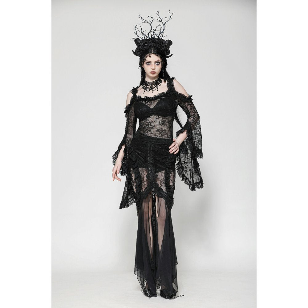 Dark in Love Delaney Gothic Romantic Lace Flare Sleeve Top - Kate's Clothing