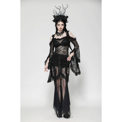 Dark in Love Delaney Gothic Romantic Lace Flare Sleeve Top - Kate's Clothing