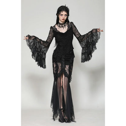 Dark in Love Zuri Gothic Romantic Lace Patchwork Bell-Sleeve Layered Cuff Top - Kate's Clothing