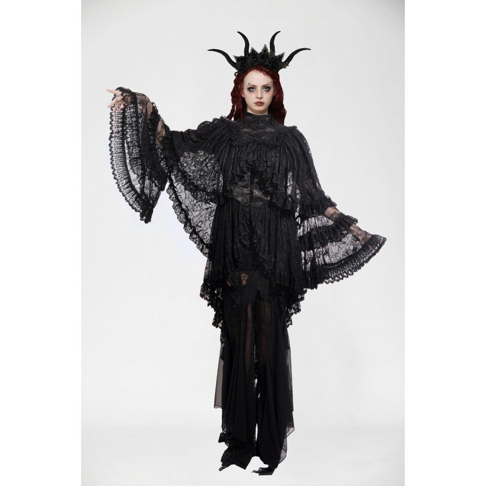 Dark in Love Zuri Vintage Lace Cape with Flowing Sleeves - Kate's Clothing