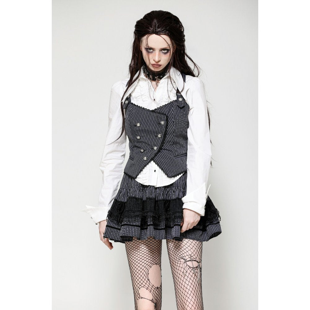 Dark in Love Gwyneth Dark Striped Corporate Goth Vest - Kate's Clothing