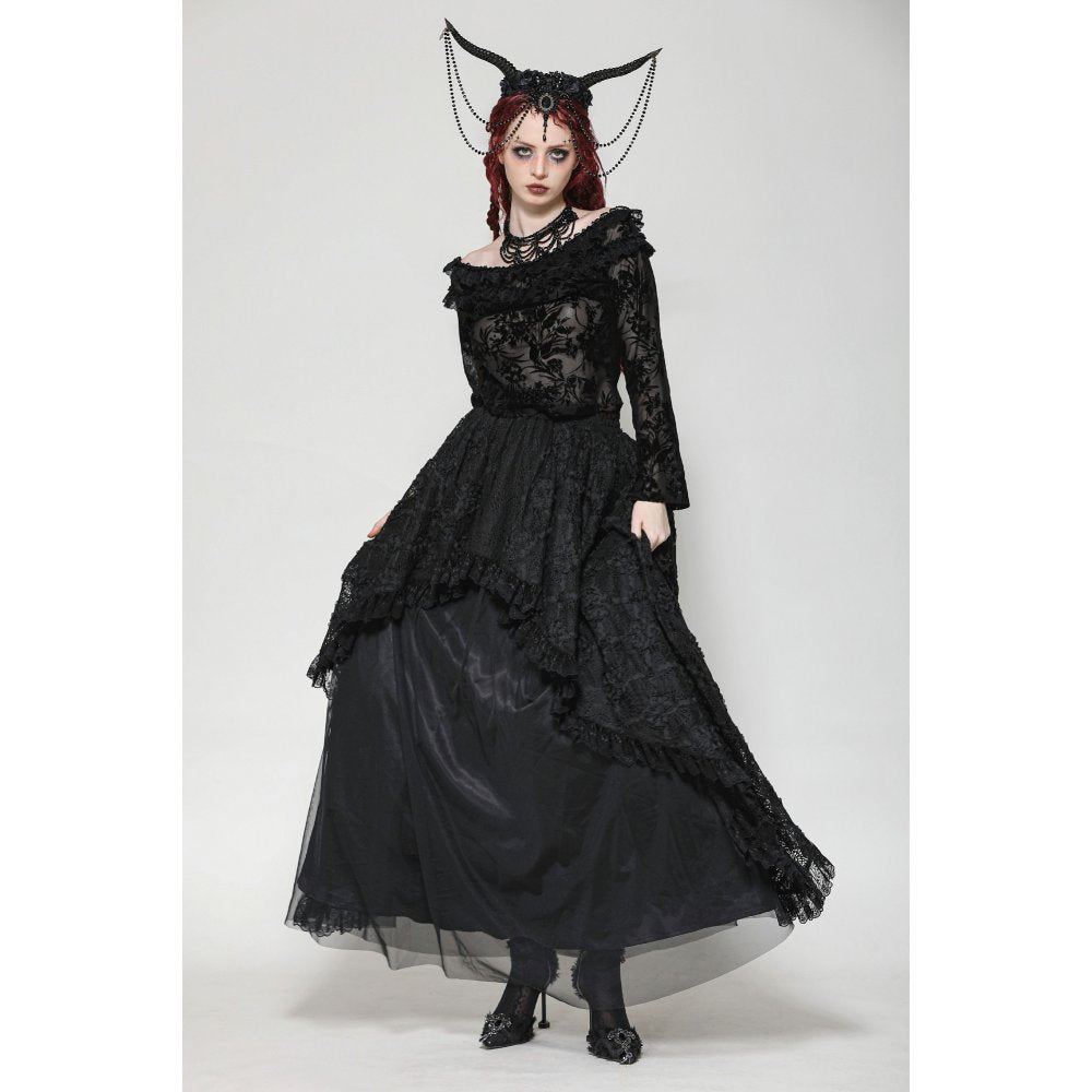 Dark in Love Bluebell Gothic Sexy Off-Shoulder Velvet Lace Top - Kate's Clothing