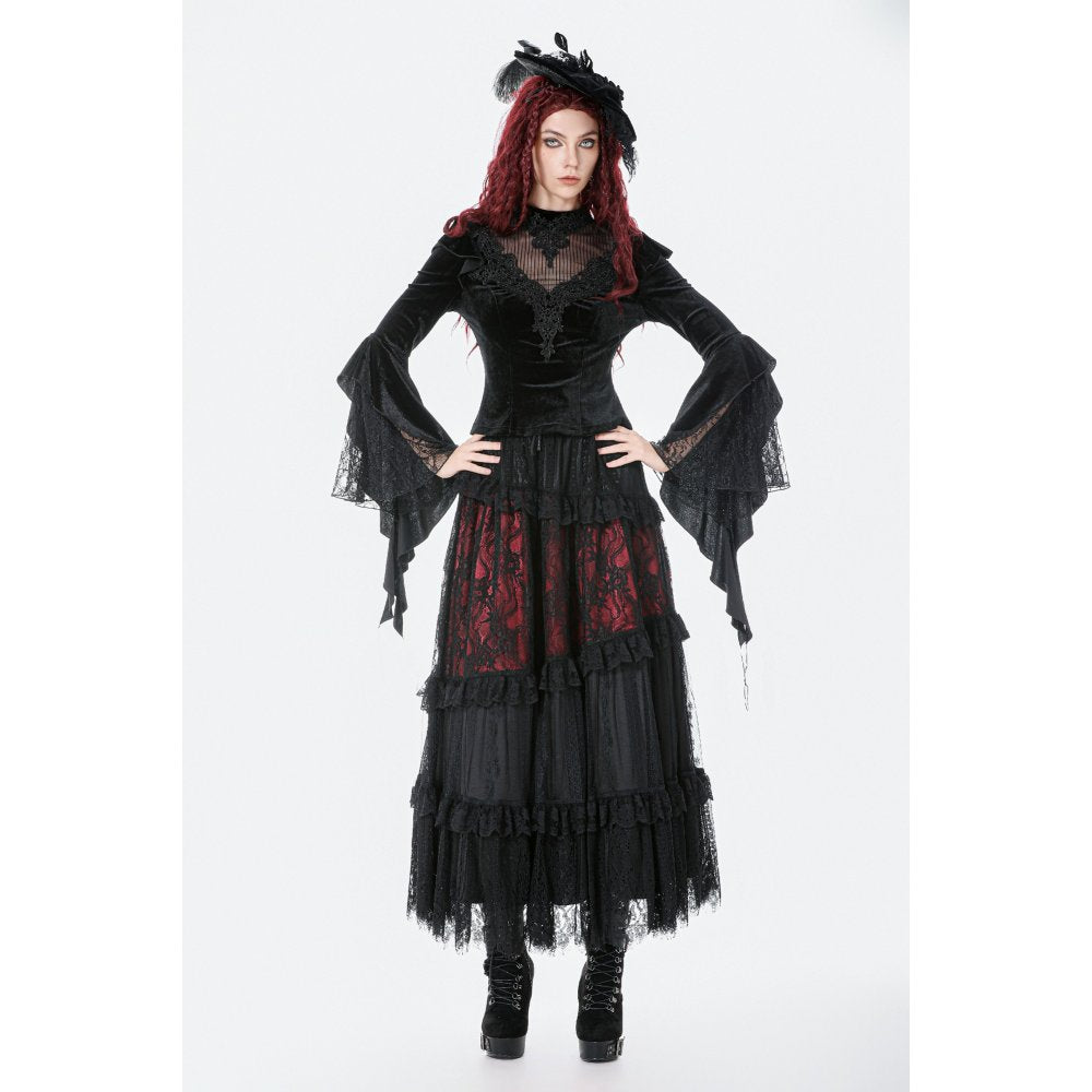 Dark in Love Gothic Velvet Lace High-Neck Top