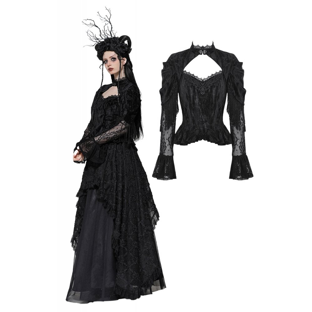 Dark in Love Fleur Gothic Rose Embossed Velvet Long Sleeve Top - Kate's Clothing