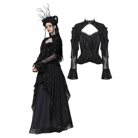 Dark in Love Fleur Gothic Rose Embossed Velvet Long Sleeve Top - Kate's Clothing