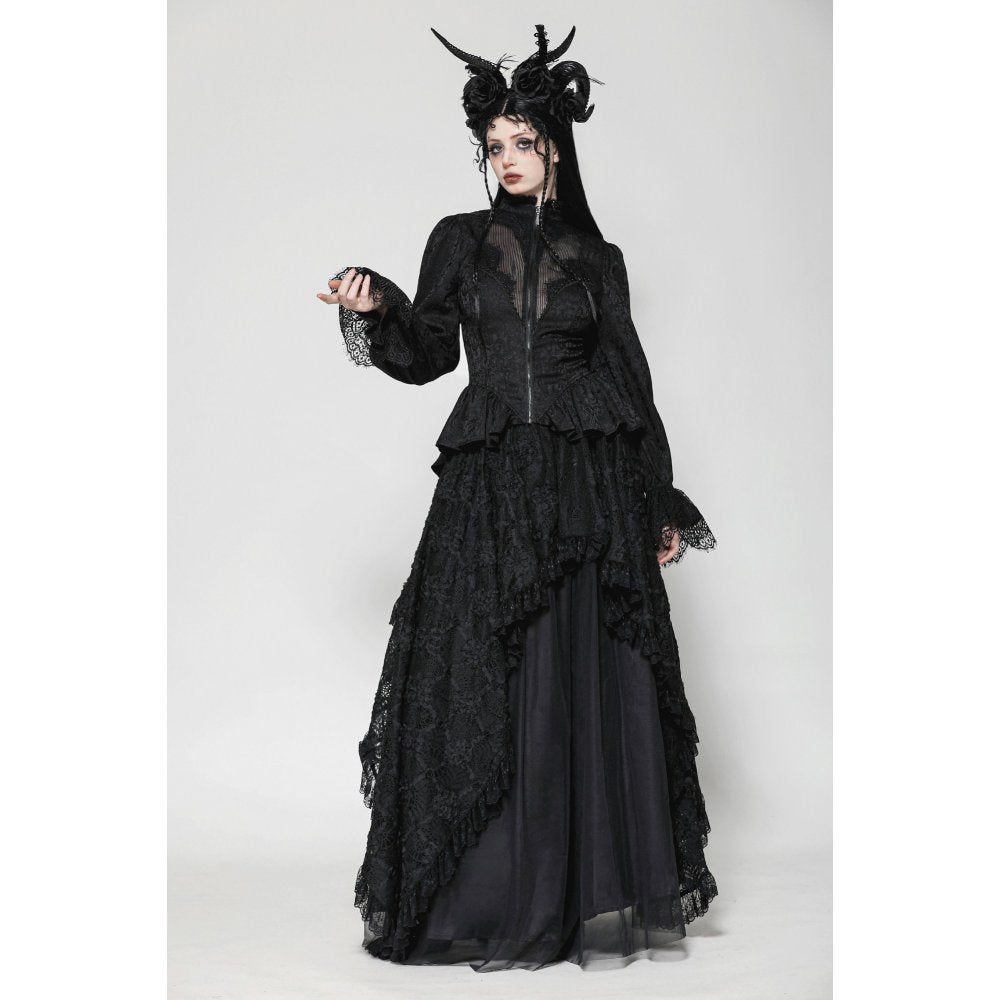 Dark in Love Felicity Gothic Lacey Zip Up Tailcoat Shirt - Kate's Clothing