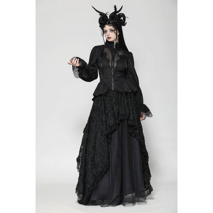 Dark in Love Felicity Gothic Lacey Zip Up Tailcoat Shirt - Kate's Clothing