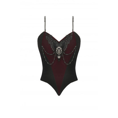 Dark in Love Morrigan Velvet & Lace Chain-Detail Bodysuit