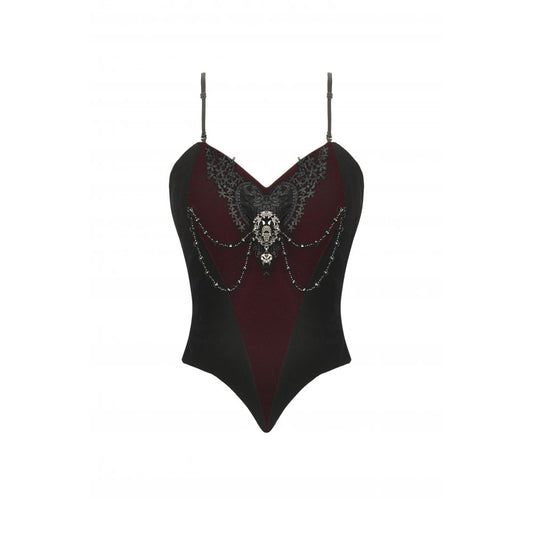 Dark in Love Morrigan Velvet & Lace Chain-Detail Bodysuit