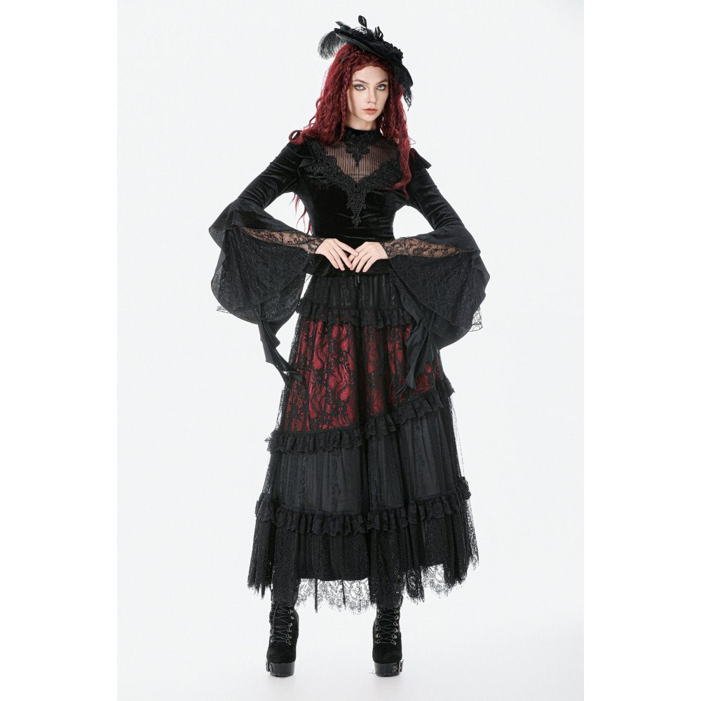 Dark in Love Gothic Velvet Lace High-Neck Top