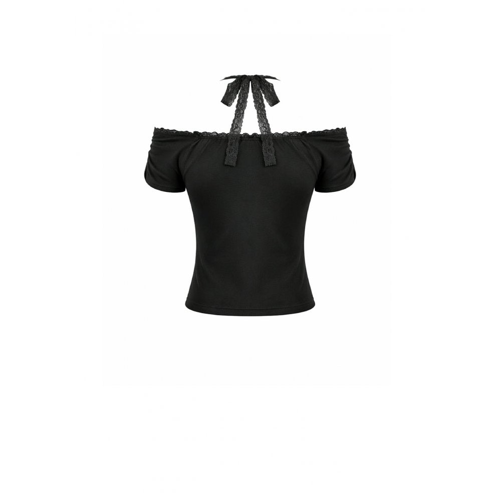 Dark in Love Gothic Cutout Cross Gem Lace Halter Slim Knit Top