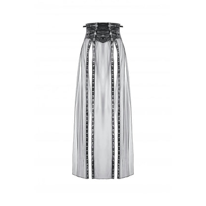 Dark in Love Gothic Sheer Mesh Maxi Skirt with PU Waist Corset