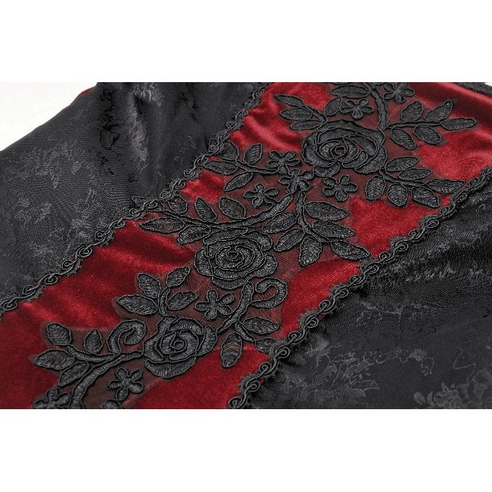 Dark in Love Delancy Gothic Black and Red Velvet Cold Shoulder Top - Kate's Clothing