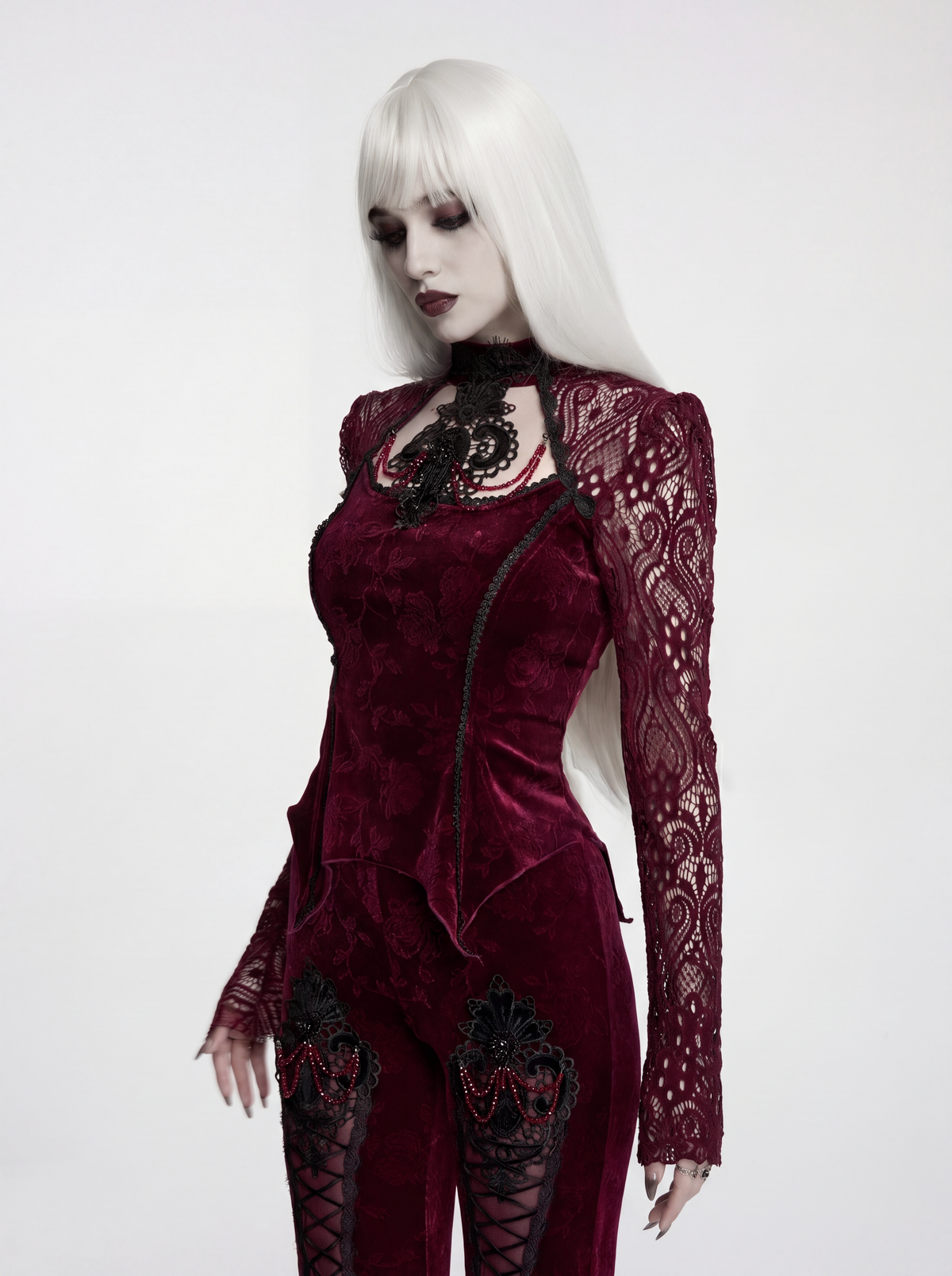 Punk Rave Isolde Embroidered Velvet Top